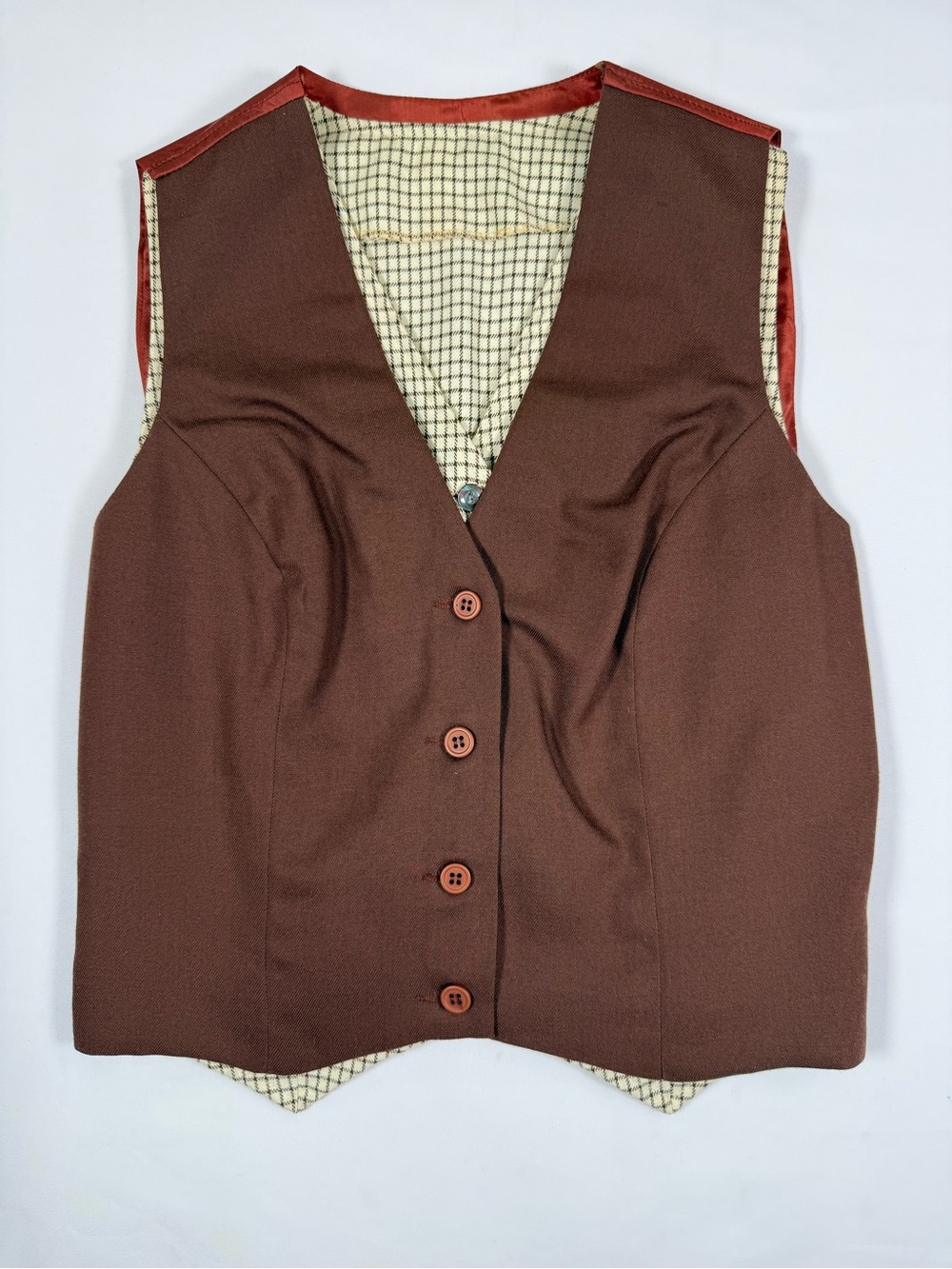VINTAGE HAPPY‎ LEGS Womens Layered Vest Set M Plaid Equestrian Dark Academia 80s